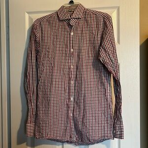 Boss Hugo Boss men’s white and red gingham button down shirt size 15